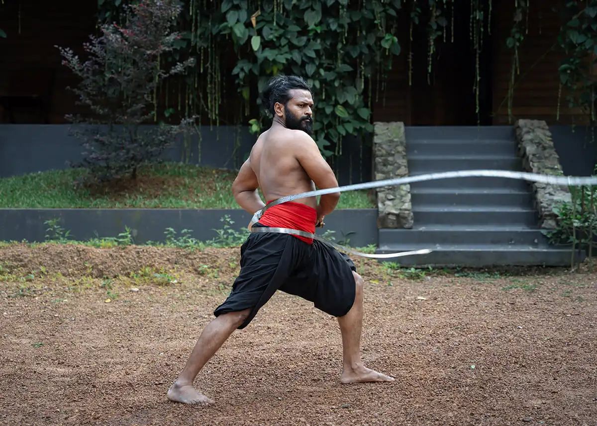 Urumi weapon in Kalaripayattu training Kerala